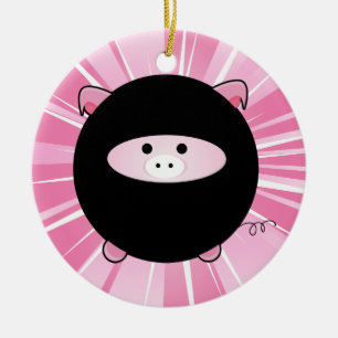 Personalized Ninja Pig on Pink Ceramic Ornament