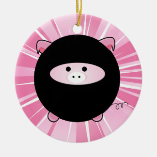 Personalized Ninja Pig on Pink Ceramic Ornament