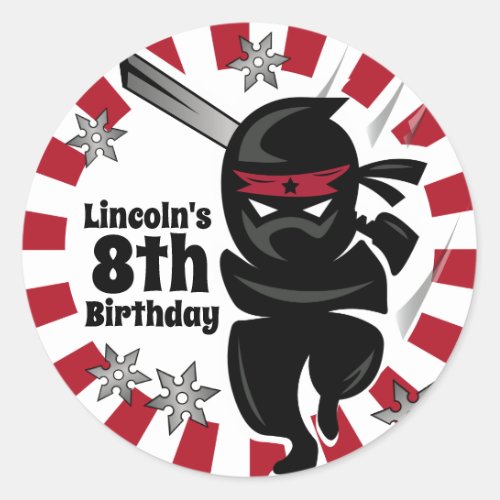 Personalized Ninja Samurai Warrior Birthday Classic Round Sticker