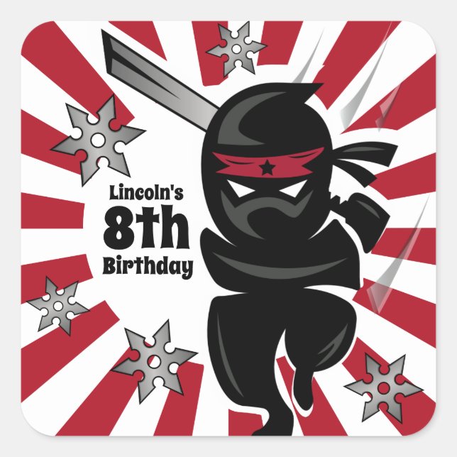 Personalized Ninja Samurai Warrior Birthday Square Sticker (Front)