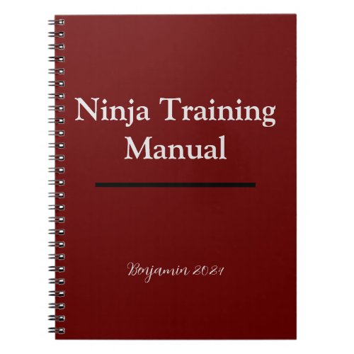 Personalized Ninja Training Manual Notebook  Red