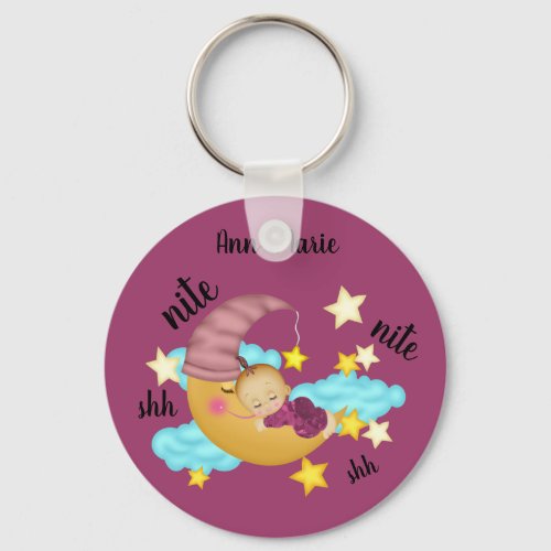 Personalized Nite Nite Baby Girl 2 on the Moon Keychain