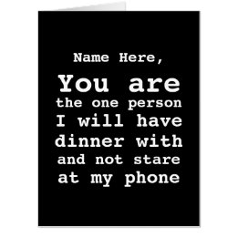 Personalized No Cell Phone Dinner Date Valentines Card
