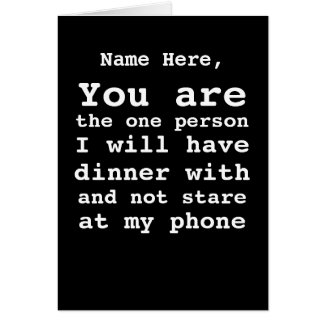 Personalized No Cell Phone Dinner Date Valentines Card