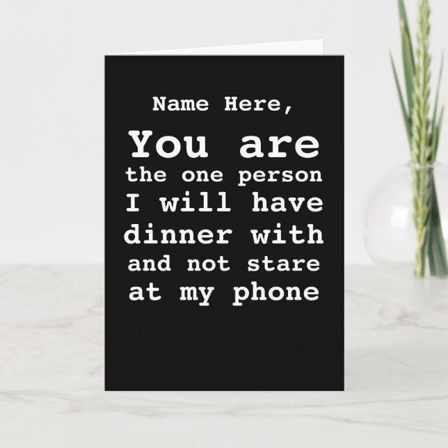 Personalized No Cell Phone Dinner Date Valentines Holiday Card (Front)
