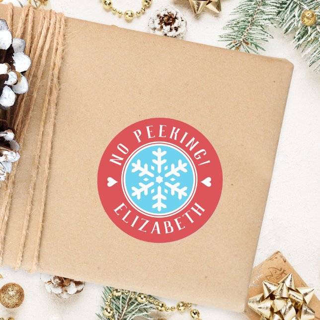 Personalized No Peeking Red Christmas Gift Classic Round Sticker (Creator Uploaded)