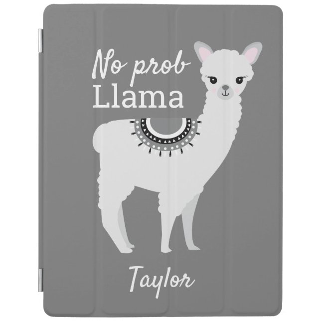 Personalized "NO Prob Llama" iPad Case - Grey (Front)