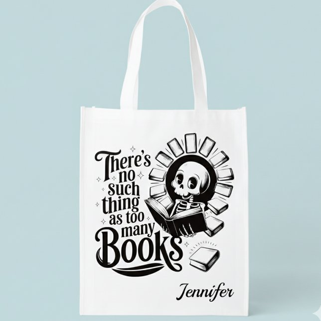 Personalized No Such Thing As Too Many Books Grocery Bag (Personalized bookworm grocery bag. No such thing as too many books.)