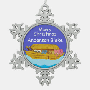 personalized Noah's Ark baby 1st Christmas Snowflake Pewter Christmas Ornament