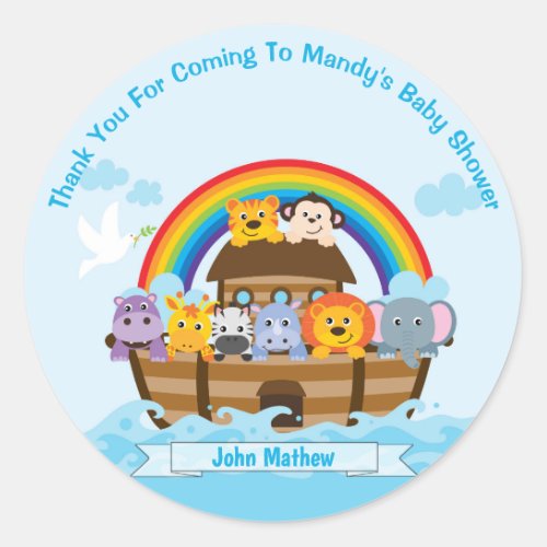 Personalized Noahs Ark Baby Shower Thank You Classic Round Sticker