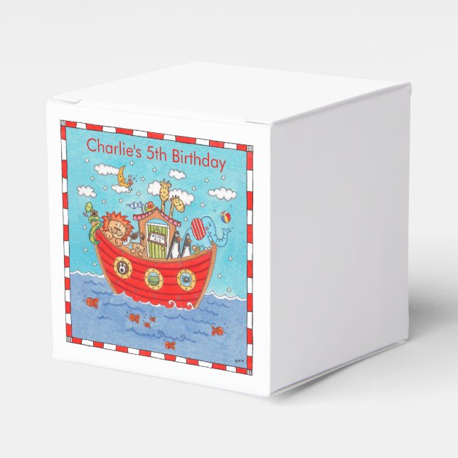 Personalized Noah's Ark Birthday Favor Boxes (Front Side)