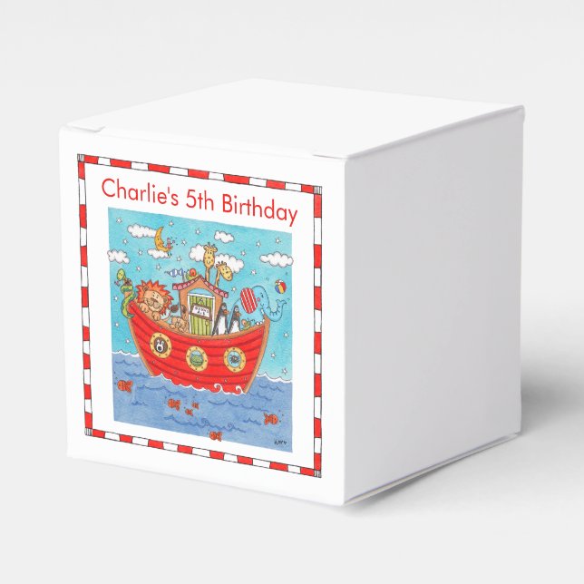 Personalized Noah's Ark Birthday Favor Boxes (Front Side)