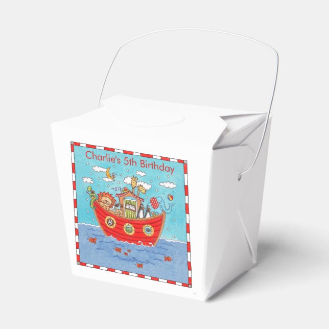 Personalized Noah's Ark Birthday Favor Boxes (Front Side)