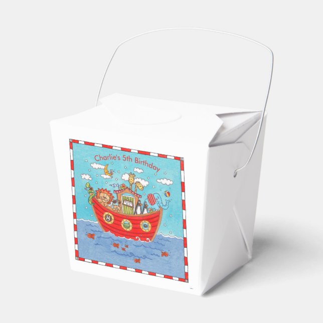 Personalized Noah's Ark Birthday Favor Boxes (Front Side)
