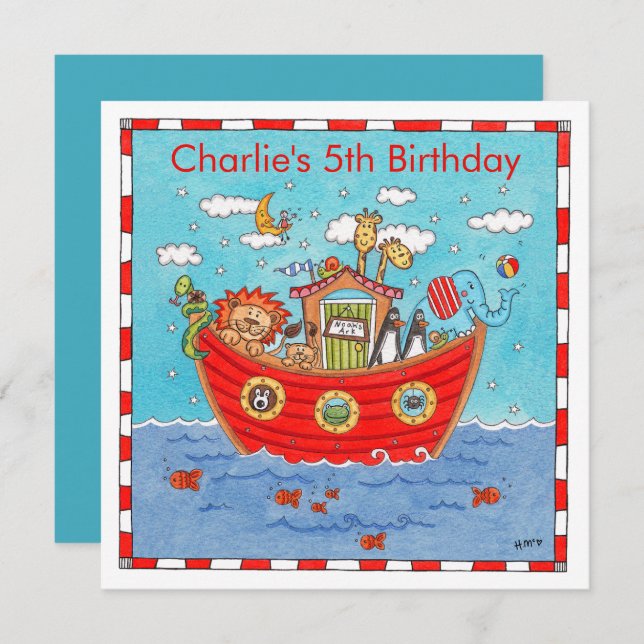 Personalized Noah's Ark Birthday Invitation (Front/Back)