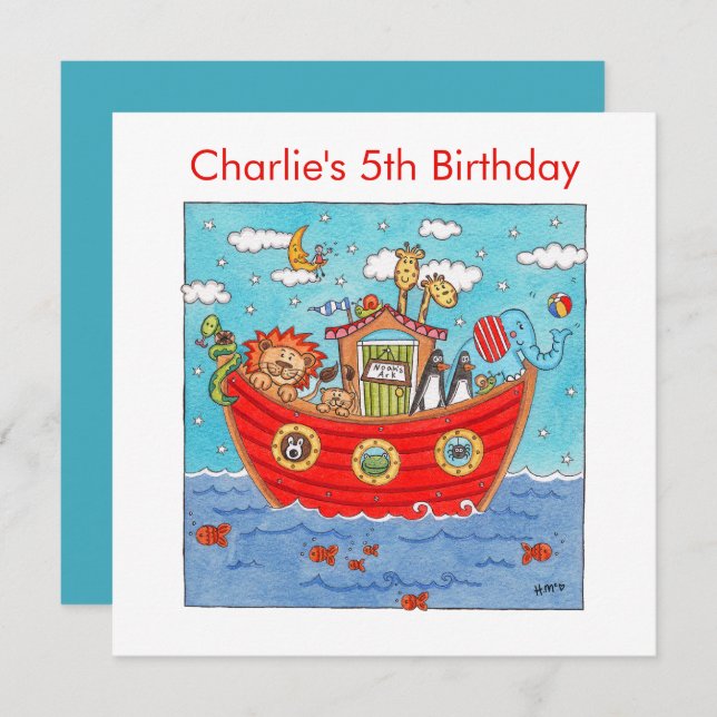 Personalized Noah's Ark Birthday Invitation (Front/Back)