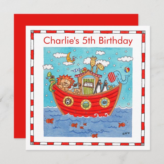 Personalized Noah's Ark Birthday Invitation (Front/Back)
