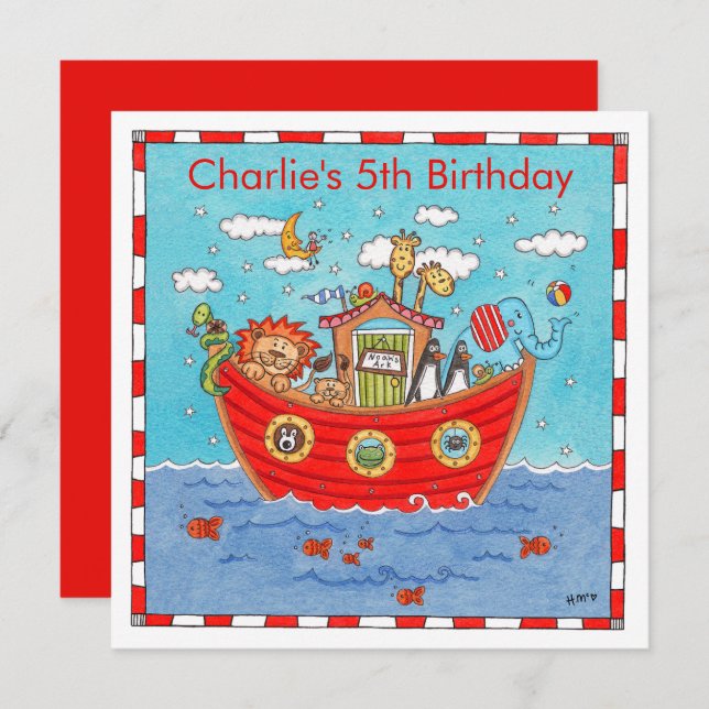 Personalized Noah's Ark Birthday Invitation (Front/Back)