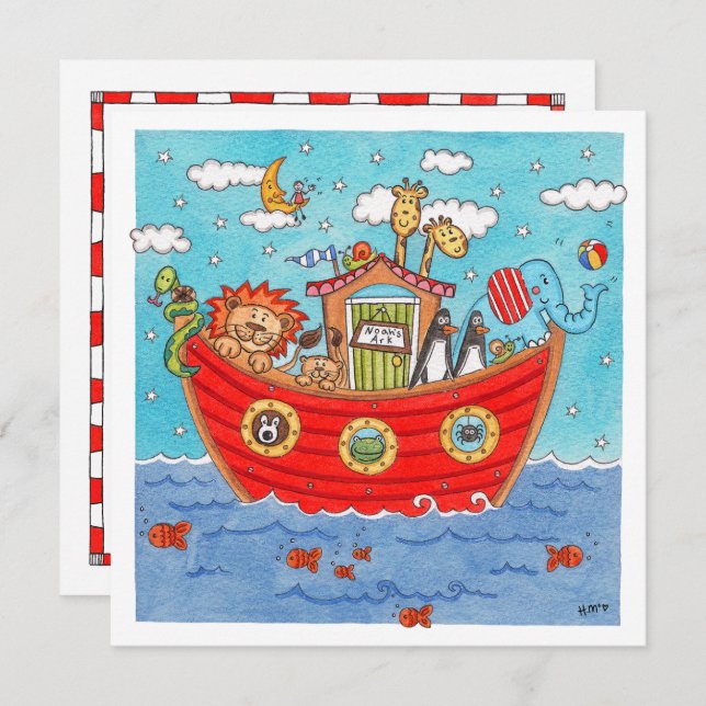 Personalized Noah's Ark Birthday Invitation (Front/Back)