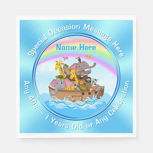 Personalized, Noah's Ark Napkins, Noah's Ark Party Napkins (Front)