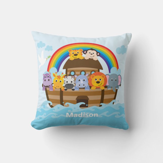 Personalized  Noahs Ark Nursery Throw Pillow (Front)