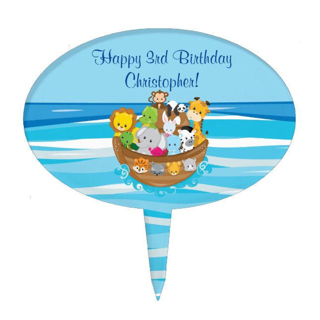 Personalized | Noah's Ark Theme | Baby Animals Cake Topper (Front)