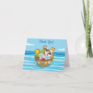 Personalized Noah's Ark Theme with Baby Animals Letterpress Thank You Card