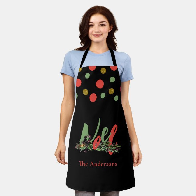 Personalized Noel Red & Green Christmas Apron (Worn)