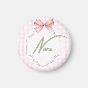 Personalized Nora Baby Girl Nursery Bow&Gingham Magnet