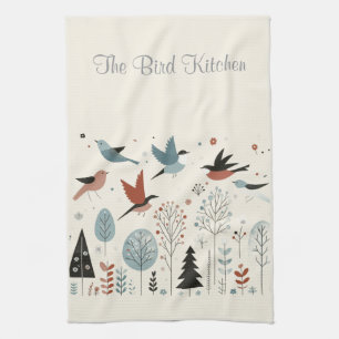 Personalized Nordic Birds and Forest Kitchen Towel