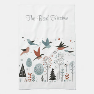 Personalized Nordic Birds and Forest Kitchen Towel