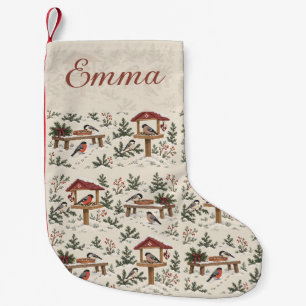Personalized Nordic Christmas Bird Feeder Scene Small Christmas Stocking