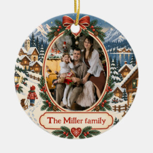 Personalized Nordic Christmas Family Photo Ceramic Ornament