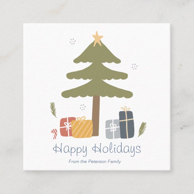 Personalized Nordic Christmas Holiday Square Business Card (Front)