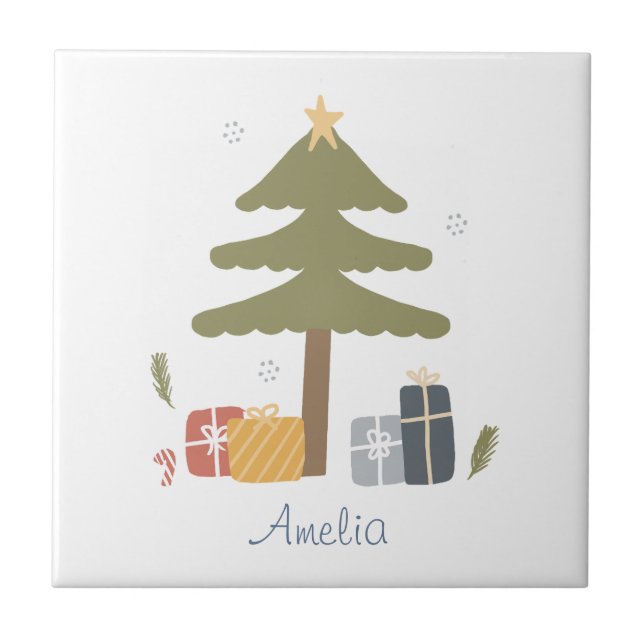 Personalized Nordic Christmas Tree Holiday Ceramic Tile (Front)
