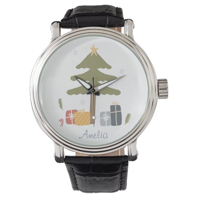 Personalized Nordic Christmas Tree Holiday Watch (Front)