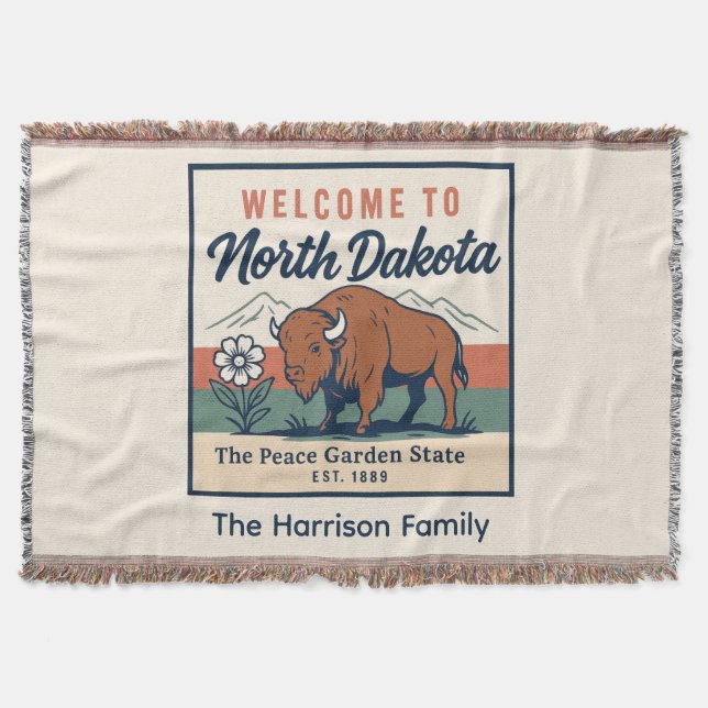 Personalized North Dakota Throw Blanket (Front)
