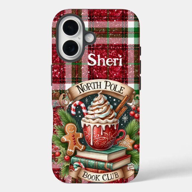 Personalized North Pole Book Club Christmas Plaid  Case-Mate iPhone Case (Back)