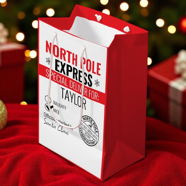 Personalized North Pole Express Delivery Christmas Medium Gift Bag (Personalized North Pole Express Delivery Christmas Medium Gift Bag
 by Ricaso. Add recipients name)