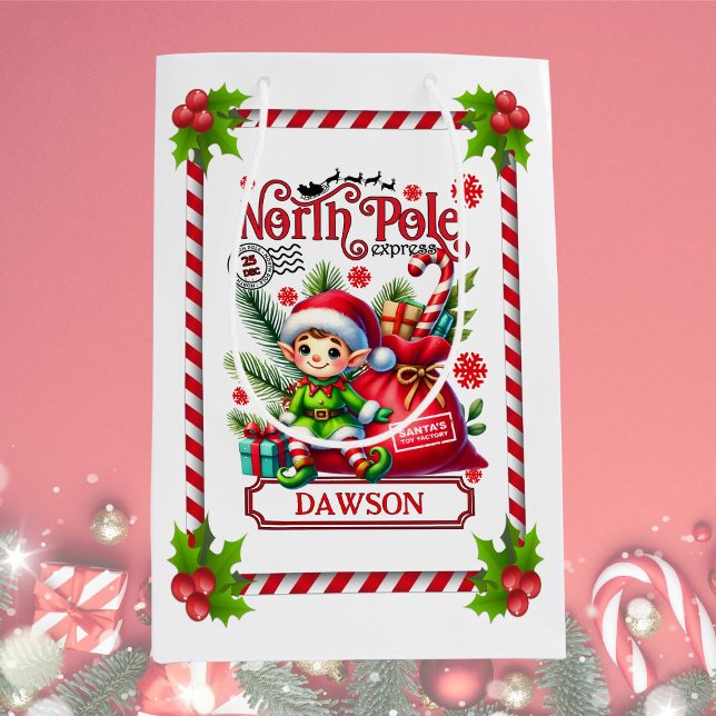 Personalized North Pole Express Elf Medium Gift Bag (Creator Uploaded)