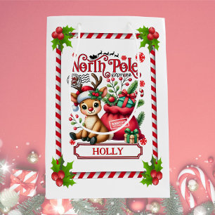 Personalized North Pole Express Reindeer Medium Gift Bag
