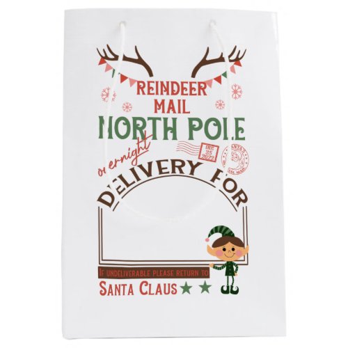 Personalized North Pole Reindeer Mail Medium Gift Bag