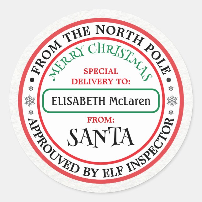 Personalized North Pole Santa Name Sticker (Front)