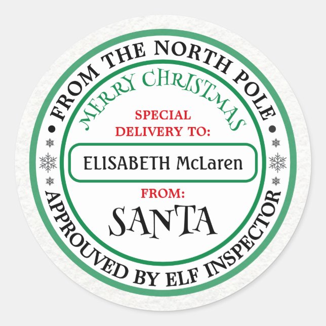 Personalized North Pole Santa Name Sticker (Front)