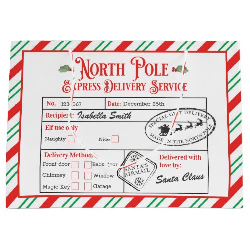 Personalized North Pole Special Delivery Santa Large Gift Bag