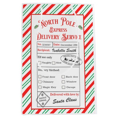 Personalized North Pole Special Delivery Santa Medium Gift Bag