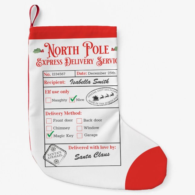 Personalized North Pole Special Delivery Santa Small Christmas Stocking (Front)