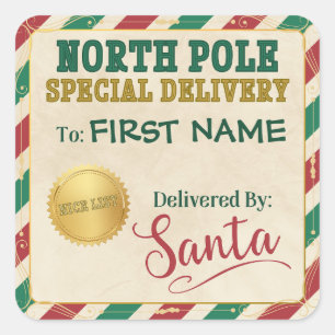 Personalized North Pole Special Delivery - Santa Square Sticker