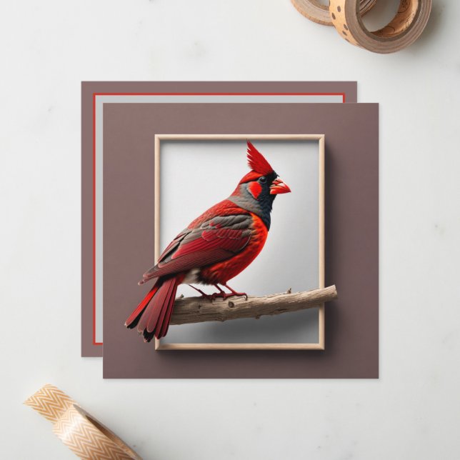 Personalized Northern Cardinal Bird Note Card (Front/Back In Situ)