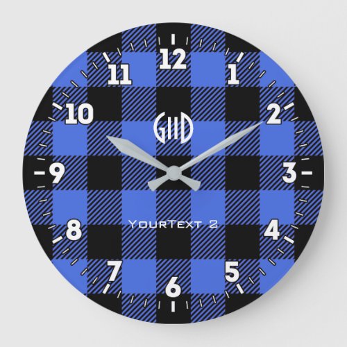 Personalized Northern Spirit Blue Check Plaid Large Clock